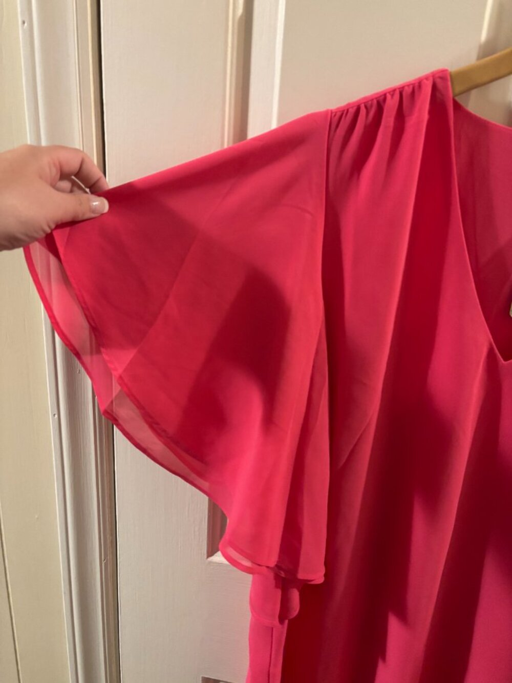 Zenana Women's Pink Woven Chiffon Double-Layer Flutter Sleeve Blouse - Lg - NWT - Picture 3 of 5